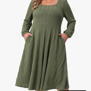 Elegant Long Sleeve Olive Dress